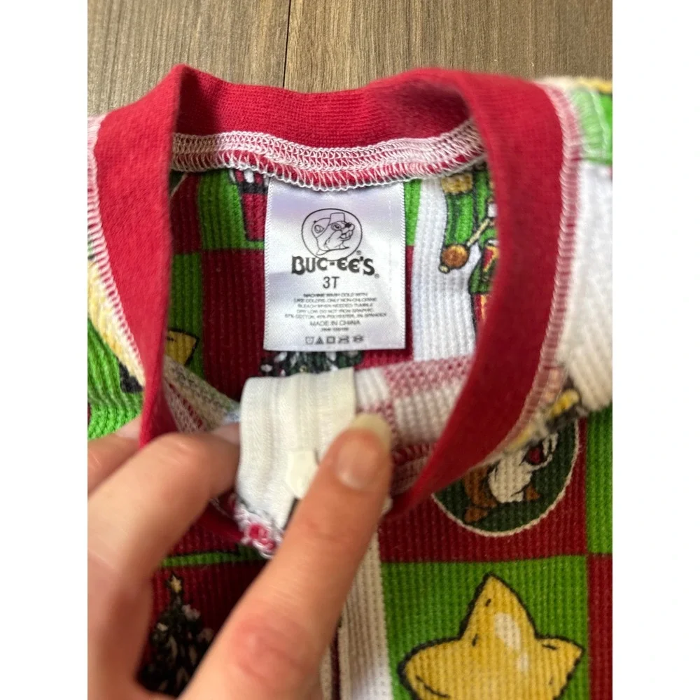 Buc-ee's Christmas Union Suit Toddler 3T Red‎ Green Waffle Knit Pajamas